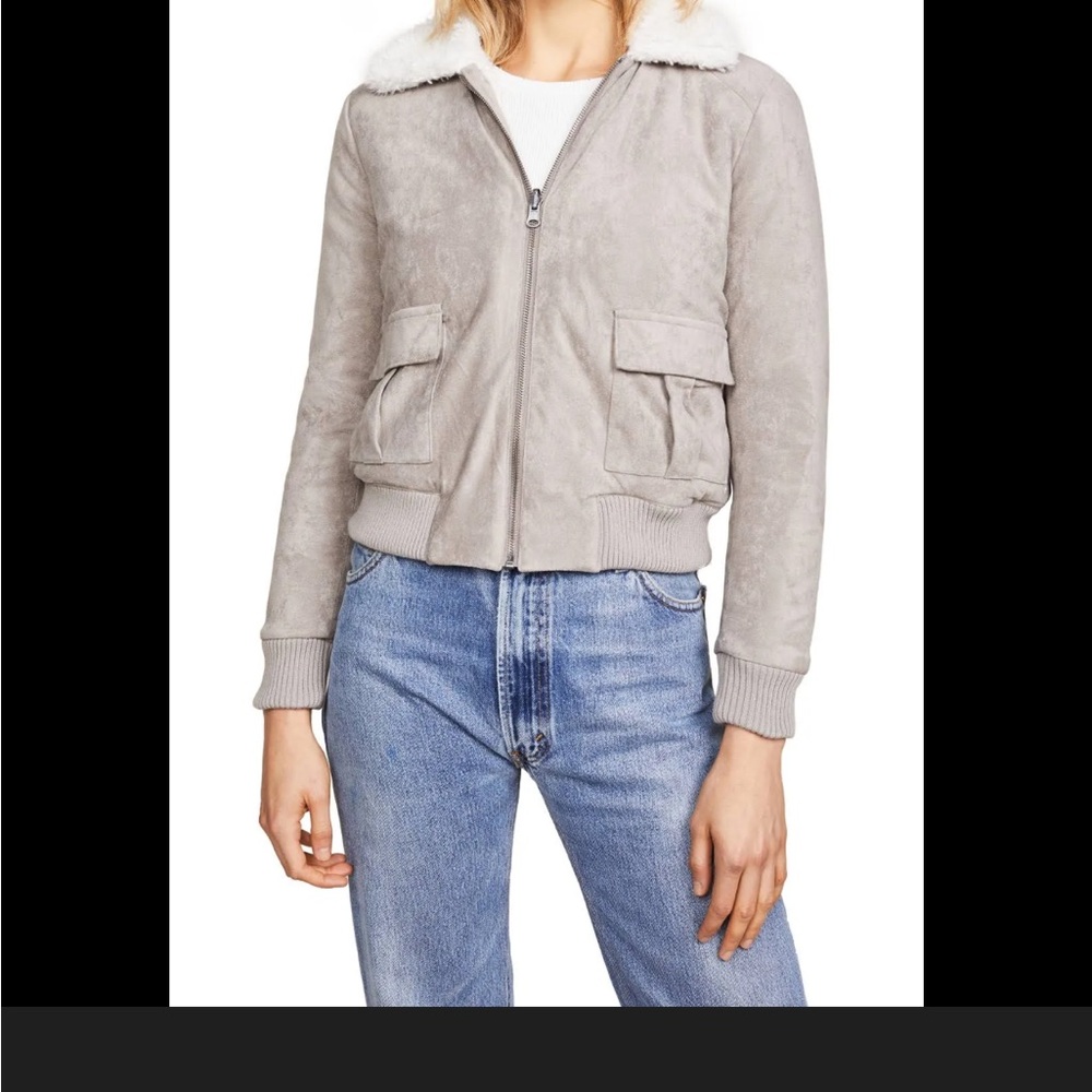 cupcakes & cashmere Reversible Light Tan Bomber Jacket Faux Fur Collar New S/M